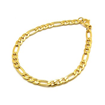304 Stainless Steel Figaro Chain Bracelet Making, Golden, 8-1/4 inch(210mm), 5mm, links:5x8~10x2mm