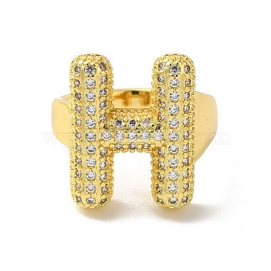 Letter Brass Micro Pave Clear Cubic Zirconia Open Cuff Ring for Women(RJEW-N046-03H-G)-2