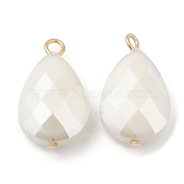 Golden WhiteSmoke Teardrop Brass+Glass Pendants