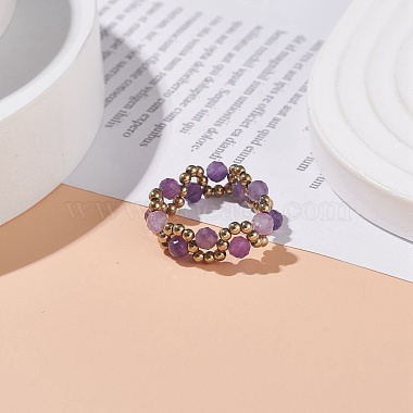 Natural Amethyst & Glass Seed Braided Bead Finger Ring(RJEW-JR00465-04)-2