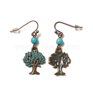 3 Pairs 3 Style Tree & Feather & Stone Shape Alloy Dangle Earrings Set(EJEW-G330-03R)-3