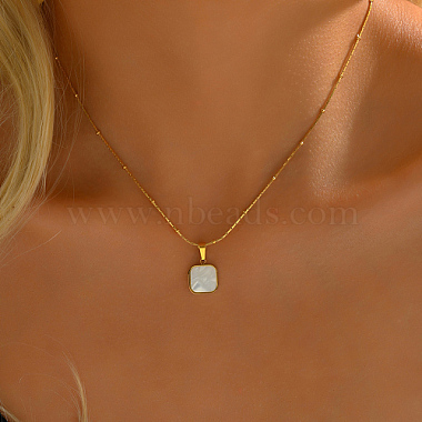 Natural Shell Square Pendant Necklace(EH4295-1)-4