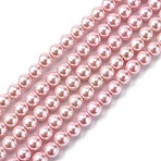 Grade A Glass Pearl Beads, Pearlized, Round, Flamingo, 6mm, Hole: 0.7~1mm, about 68pcs/Strand, 16''(40.64cm)(X-HY-J001-6mm-HX077)