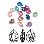 Glass Rhinestone Cabochons, Mocha Fluorescent Style,  Pointed Back, Faceted, Teardrop, Mixed Color, 18x13x7mm(RGLA-L024-E03-MI)