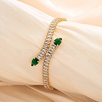 Snake Brass Pave Cubic Zirconia Link Chain Bracelets, Tennis Bracelets for Women, Real 18K Gold Plated, Green, Inner Diameter: 7-1/4 inch(18.5cm)(UA5889-3)
