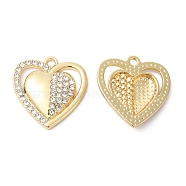 Alloy Rhinestone Pendants, Heart Charms, Golden, 19.5x18.5x3.5mm, Hole: 1.6mm(ALRI-P005-01G)