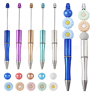 Plastic Ball-Point Pen, Beadable Pen, with Silicone Beads, Mixed Color, Pen: 146x12mm, 10pcs, Beads:15~19x7~15mm, Hole: 2mm, 20pcs(FIND-BT0001-30)
