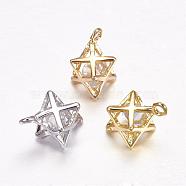 Brass Charms, with Rhinestone, Star, Mixed Color, 12.5x10mm, Hole: 1mm(KK-G307-10)