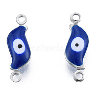 304 Stainless Steel Enamel Connector Charms, Stainless Steel Color, Leaf with Evil Eye, Dark Blue, 16x5x3mm, Hole: 1.2mm(STAS-N092-180A)