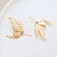 Brass Pave Medium Purple Cubic Zirconia Wing Head Pins, for Baroque Pearl Making, Golden, 42x28mm(BAPE-PW0002-08A)