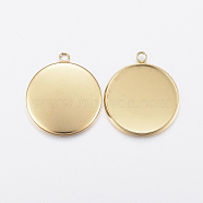 Ion Plating(IP) 304 Stainless Steel Pendant Cabochon Settings, Plain Edge Bezel Cups, Flat Round, Golden, Tray: 18mm, 22.5x20x2mm, Hole: 2.2mm(STAS-F135-02G)
