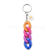 Acrylic Curb Chain Keychain, with Resin Daisy Charm and Iron Keychain Ring, Colorful, 12.8~13cm(KEYC-JKC00633-05)