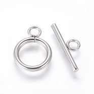304 Stainless Steel Toggle Clasps, Ring, Stainless Steel Color, Ring: 18.5x13.5x2mm, Bar: 7x20x2mm, Hole: 3mm(STAS-I120-61A-P)