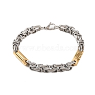 304 Stainless Steel Column Byzantine Chain Bracelets, with 201 Stainless Steeel Findings, Golden & Stainless Steel Color, 8-5/8 inch(22cm)(BJEW-B078-142GP)