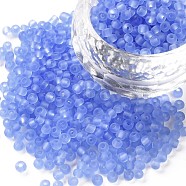 (Repacking Service Available) Glass Seed Beads, Frosted Colors, Round, Cornflower Blue, 8/0, 3mm, about 12g/bag(SEED-C017-3mm-M6)