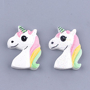 Resin Cabochons, with Glitter Powder, Unicorn, White, 29x21x5mm(CRES-T015-26)