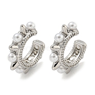 Ring with Rivet Rack Plating Brass Cuff Earrings, Plastic Imitation Pearl Earrings for Women, Cadmium Free & Lead Free, Long-Lasting Plated, Platinum, 16x4mm(EJEW-E312-03P)