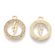 Alloy Pendants, with Crystal Rhinestone, Cadmium Free & Lead Free, Ring with Lightning Bolt, Light Gold, 20x17x2mm, Hole: 2mm(PALLOY-T087-14KC)