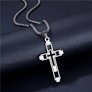 Titanium Steel Box Chain Necklaces, Hollow Cross Pendant Necklaces for Men(EZ4828-2)