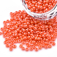 8/0 Czech Opaque Glass Seed Beads, Lustered, Round, Coral, 3x2mm, Hole: 1mm, about 500g/bag(SEED-N004-003A-23)