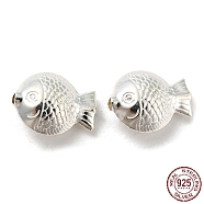 925 Sterling Silver Beads, Fish, Silver, 8.5x11.5x5mm, Hole: 1.5mm(STER-B002-02S)