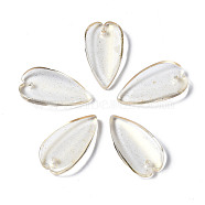 Transparent Spray Painted Glass Pendants, with Glitter Powder, Leaf, Clear, 20.5x11x3.5mm, Hole: 1.2mm(GGLA-S054-013B-01)