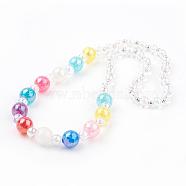 Kids Necklaces, with Platinum Tone Iron Beads and AB Color Acrylic Beads, Clear AB, 17.3 inch(44cm)(NJEW-JN01984-02)