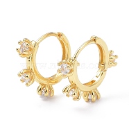 Brass Inlaid Cubic Zirconia Hoop Earrings, Real 18K Gold Plated, Cadmium Free & Lead Free, Flower, Clear, 16x18.5x4mm, Pin: 0.8mm(ZIRC-P090-17G-A)