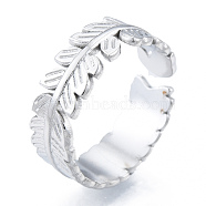304 Stainless Steel Leaf Cuff Rings, Open Rings for Women Girls, Stainless Steel Color, US Size 6(16.5mm)(RJEW-N038-126P)