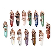 Natural & Synthetic Gemstone Big Pointed Pendants, with Rose Gold Plated Brass Findings, Mixed Dyed and Undyed, Bullets, 55~60x16mm, Hole: 5x8.5mm(G-A172-16-RG)