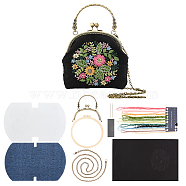DIY Ethnic Style Flower Pattern Embroidery Crossbody Bags Kits, Including Kiss Lock Frame with Handle, Plastic Imitation Bamboo Embroidery Hoop, Bag Chain, Needle, Threads, Fabric, Instruction, Mixed Color, 462x277x0.4mm(DIY-WH0292-87A)