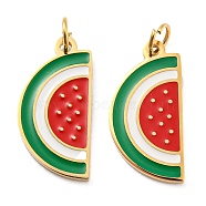 304 Stainless Steel Charms, with Enamel and Jump Ring, Real 14K Gold Plated, Watermelon Charm, Red, 14.5x7x1mm, Hole: 2.5mm(STAS-P333-09G)