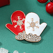 Christmas Alloy Crystal Rhinestone Brooches, Enamel Pins, Platinum, Gloves, 33x44mm(PW-WGCEE91-03)