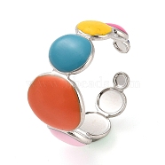 304 Stainless Steel Open Cuff Ring, Enamel Flat Round Ring for Women, Coral, Adjustable(RJEW-F160-07P-03)