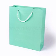 Kraft Paper Bags, with Handles, Gift Bags, Shopping Bags, Rectangle, Aquamarine, 33x28x10.2cm(AJEW-F005-01-E01)