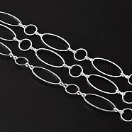 Brass Handmade Chains, Unwelded, with Spool, Silver Color Plated, 10mm wide, 10-25mm long, 1mm thick, about 32.8 Feet(10m)/roll(CHR227-ZDC5-S)