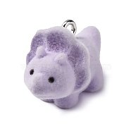 Flocky Resin Pendants, Dinosaur, with Platinum Iron Loop, Purple, 15.5x13x21.5mm, Hole: 1.8mm(FIND-S001-08C)