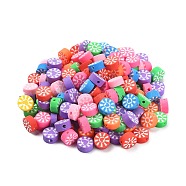 200Pcs Handmade Polymer Clay Beads, Flat Round with Heart & Sun, Mixed Color, 9x5mm, Hole: 1.6mm(CLAY-CJ0001-62)