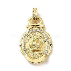 Rack Plating Brass Micro Pave Cubic Zirconia with Sea shell Pendants, Cadmium Free & Lead Free, Oval with Crown, Real 18K Gold Plated, 31x21.5x5mm, Hole: 6x3.5mm(KK-Q795-15A-G)
