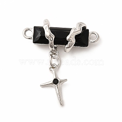 Alloy Connector Charms, with Black Resin, Cross Links, Platinum, 33x29.5mm, Hole: 2.1~2.6mm(PALLOY-E023-02P)