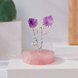 Natural Amethyst Tree Stand Display Decorations, Home Office Decoration, with Rose Quartz Basement, 50x90~100mm(PW-WG5F134-02)