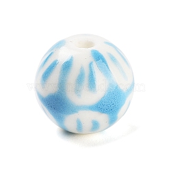 Handmade Porcelain Beads, Famille Rose Style, Round with Flower, Sky Blue, 10x10x9.5mm, Hole: 1.8mm, 1pcs/ set(PORC-O005-05)