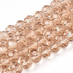 Glass Beads Strands, Faceted, Rondelle, Tan, 6x5mm, Hole: 1mm, about 84~85pcs/strand, 16.34~16.54 inch(41.5~42cm)(EGLA-A044-T6mm-D20)