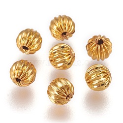 Brass Corrugated Beads, Round, Long-Lasting Plated, Golden, 5mm, Hole: 0.8mm(KK-E759-5mm-01G)