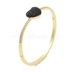 Rack Plating Brass Micro Pave Cubic Zirconia Heart Hinged Bangles for Women, Real 18K Gold Plated, Cadmium Free & Lead Free, Long-Lasting Plated, Black, Inner Diameter: 2-3/8 inch(6.05cm)(BJEW-R317-01D-G)