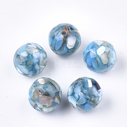 Resin Beads, with Shell, Round, Sky Blue, 14x13~14mm, Hole: 2mm(X-RESI-T024-36A-02)