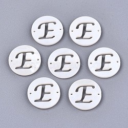 Natural Freshwater Shell Links Connectors, Flat Round with Letter, Letter.E, 14.5x1.5mm, Hole: 0.9mm(SHEL-S276-120E)
