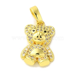 Brass Micro Pave Cubic Zirconia Pendants, Real 18K Gold Plated Bear Charms, Clear, 18x12x4mm, Hole: 6.2x3.5mm(KK-Z042-30G-04)