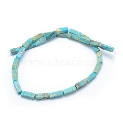 Natural Imperial Jasper Beads Strands, Dyed, Rectangle, Turquoise, 13.5~14x4~4.5x4~4.5mm, Hole: 1mm, about 28pcs/strand, 15.15 inch(38.5cm)(G-P391-A04)