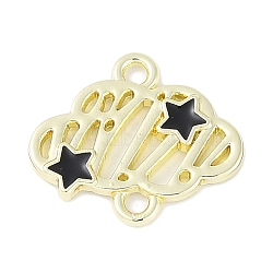 Rack Plating Alloy Black Enamel Cloud with Star Links Connector Charms, Cadmium Free & Nickel Free & Lead Free, Golden, 13.5x16x1.5mm, Hole: 1.6mm(PALLOY-F018-04G-01)